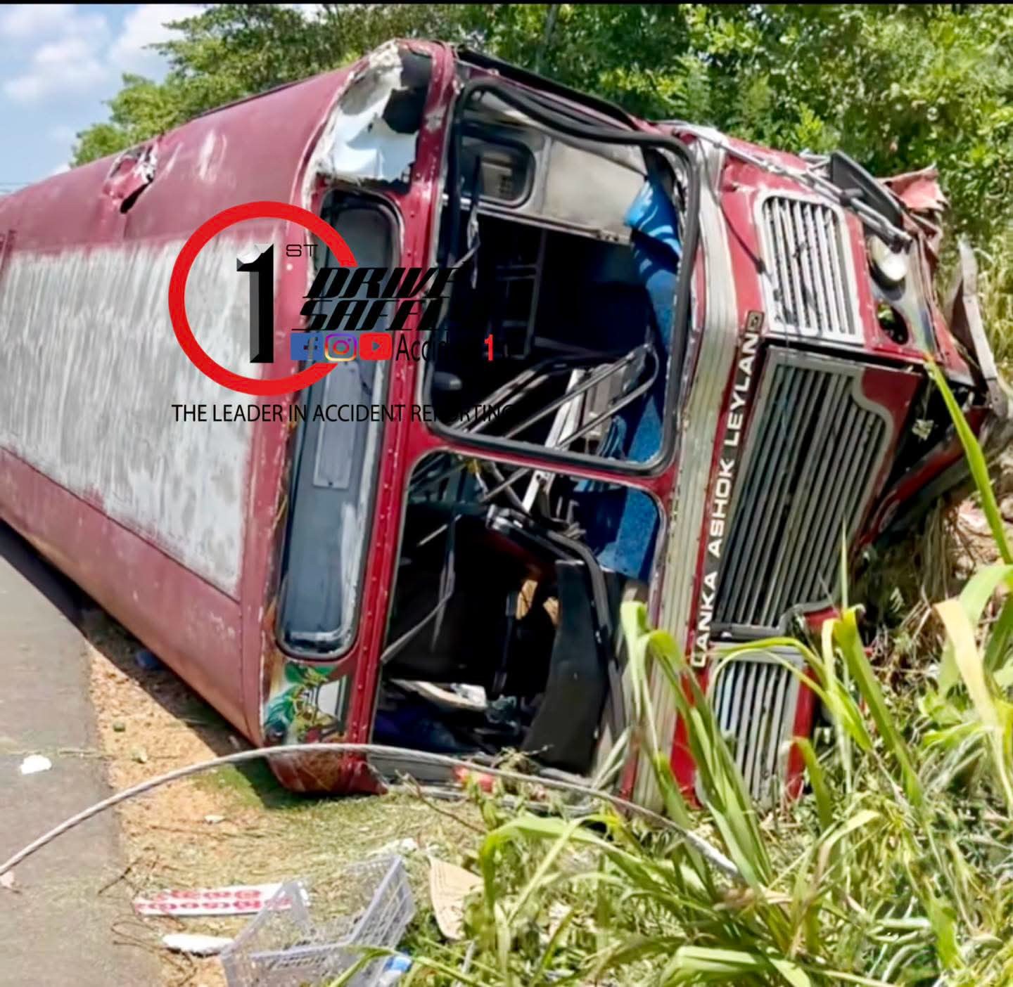 A S.L.T.B. bus was running from Kandy to Ampara, ran off the road and overturned