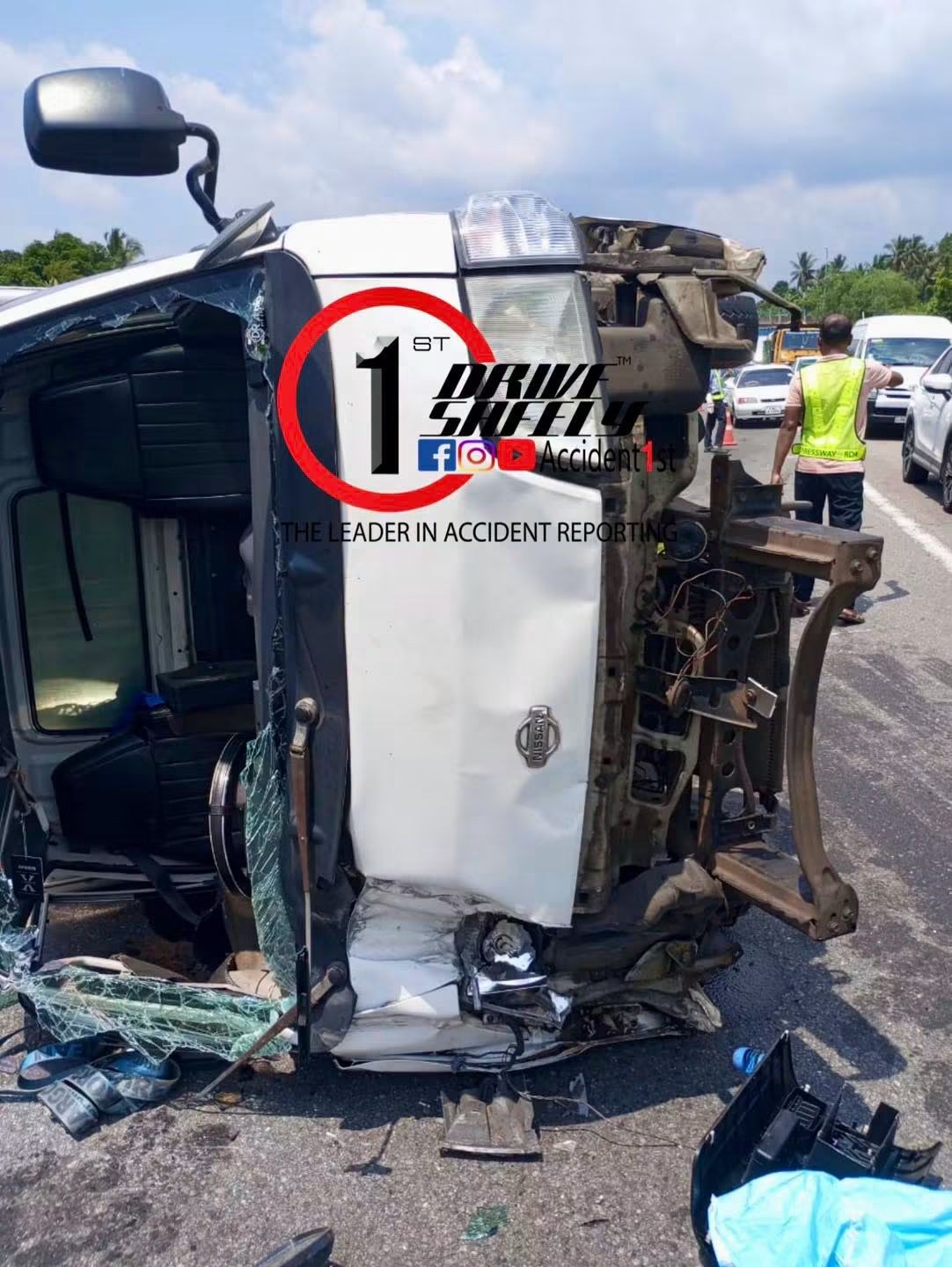 A Defender collided with the back of a small lorry near the Kaduwela entrance on the Colombo Outer Ring Road and the lorry overturned.