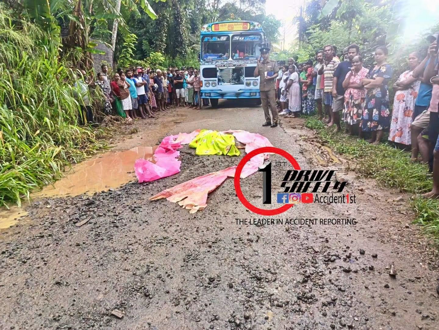 The father, who took the school student, was crushed by a private bus that pulled back to allow another bus at Imbulamura, Mahawalathenna, and unfortunately died on the spot.