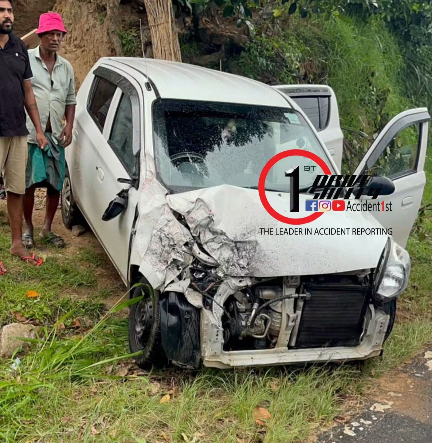 A car that skidded in the rainy weather collided with a S.L.T.B. bus on the Bandarawela-Welimada road causing an accident.
