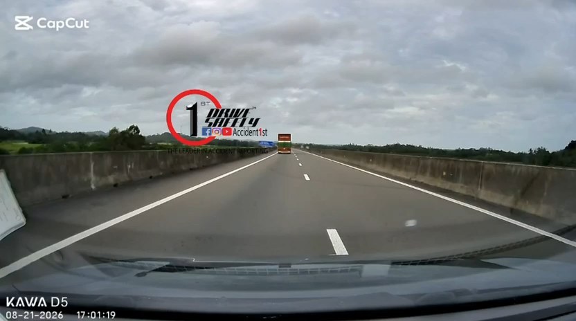 Dashcam shows wife's screams save car from colliding with lorry after driver fell asleep on highway