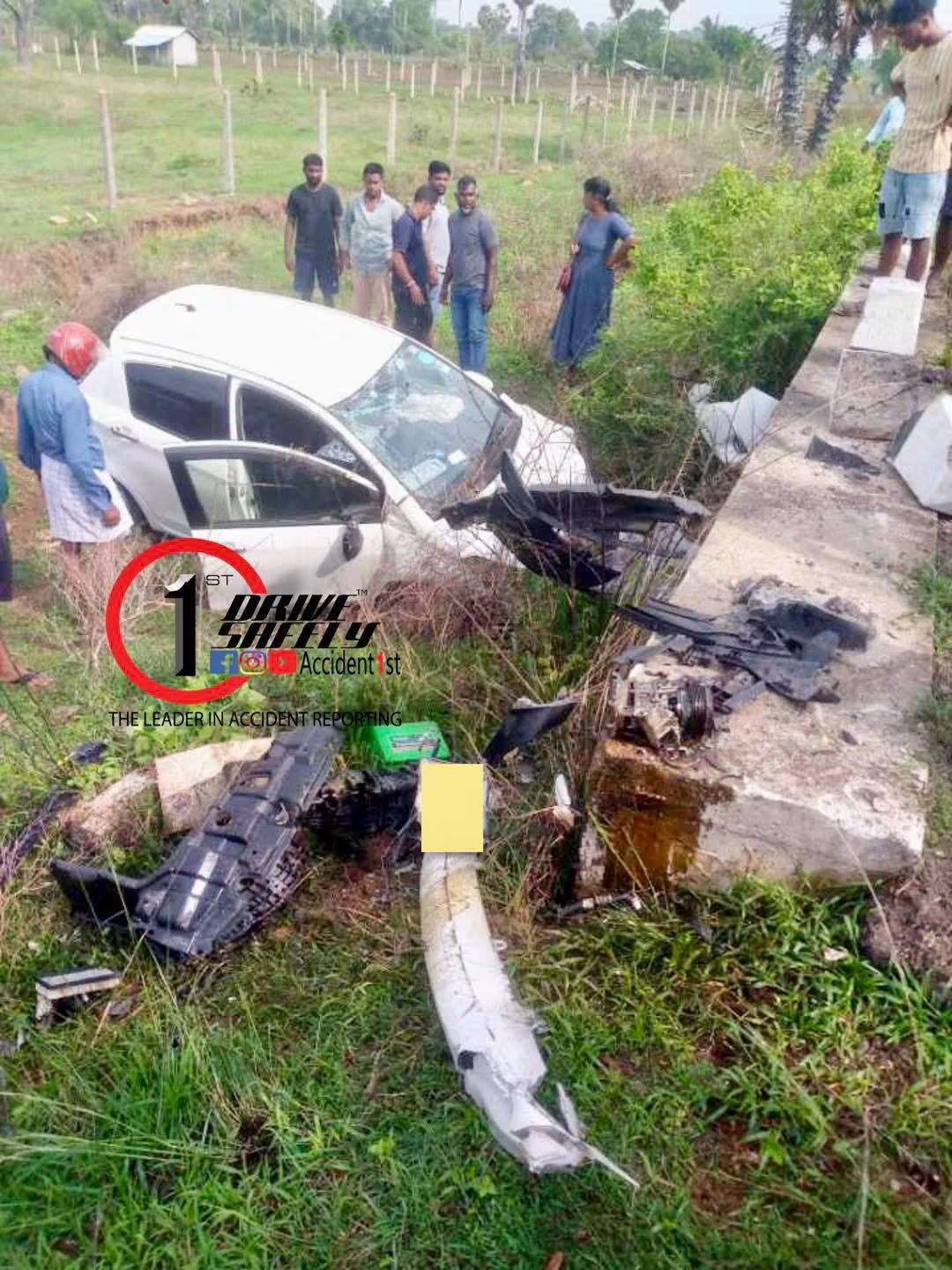 Three people, including a four-year-old child, were injured when a car crashed into a culvert and rolled down a slope in Vavuniya Omanthai area.