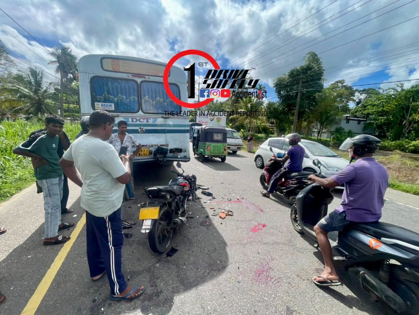 Motorcyclist Critically Injured After Colliding With Stationary Bus at Henegama Bus Halt on Ratnapura-Panadura Road