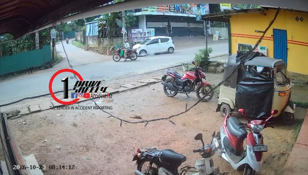 Quick-Thinking Car Driver Averts Fatal Crash with Careless Motorcyclist at Telijjawila Junction, Caught on CCTV